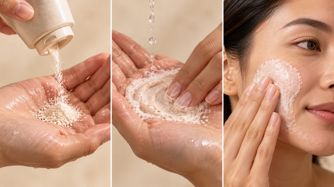 Water Activated Powder Exfoliant Application